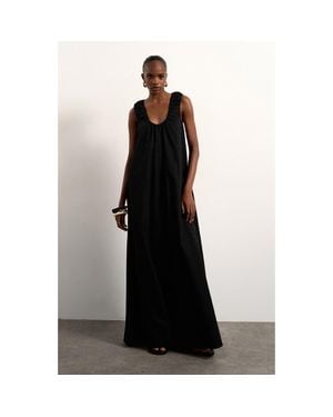 TOPSHOP Ruched Cotton Poplin Maxi Dress - Black