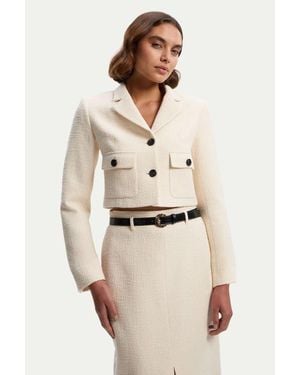 Karen Millen Double Button Tweed Cropped Jacket - Natural