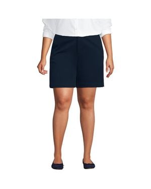 Lands' End Plus Size Elastic Back Classic 7 Chino Shorts - Blue