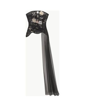 Malva Florea Strapless Corset Top With 3D Crochet Florals - Black