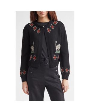 Bode Bunny Cross Stitch Wool Cardigan - Black