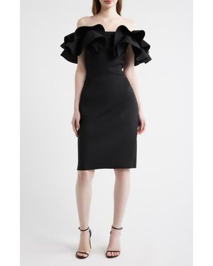 Anne Klein Ruffle Off The Shoulder Scuba Crepe Cocktail Dress - Black