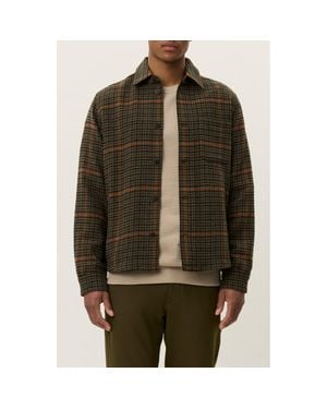 Les Deux Kody Houndstooth Wool Blend Overshirt - Brown