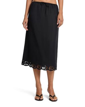 Onia Air Linen Scallop Midi Skirt - Black