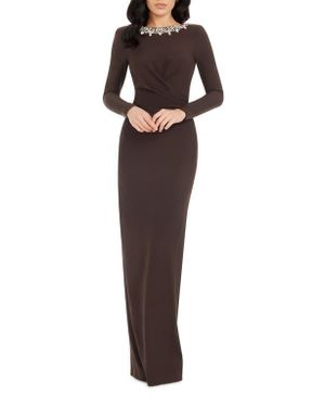 dress the population maxwell square neck long sleeve gown Dress the Population Women's Maxwell Square Neck Dress - Navy