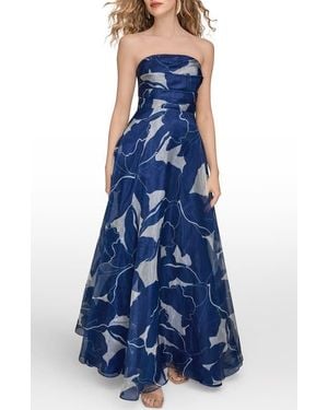 Donna Karan Floral Strapless Gown - Blue