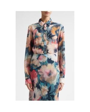 Lela Rose Abstract Floral Chiffon Button-Up Shirt - Blue