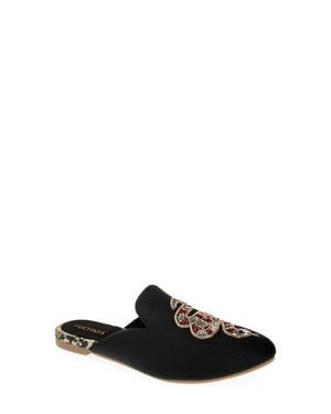 Fuchsia Embroidered Serpent Pointed Toe Mule - Black
