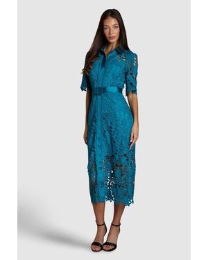 Coast Lace Short Sleeve Shirt Dress - Blue