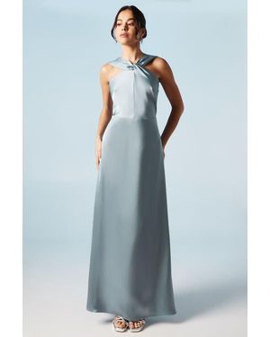 Coast Twisted Halterneck Satin Maxi Dress - Blue