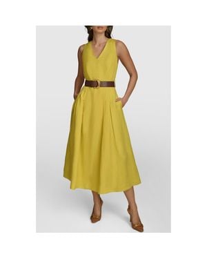 Donna Karan Belted Sleeveless Linen Blend Maxi Dress - Yellow