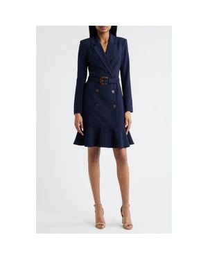 Eliza J Long Sleeve Belted Blazer Dress - Blue