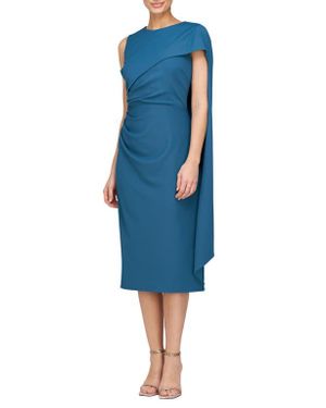 JS Collections Billie Stretch Crepe Cape Cocktail Dress - Blue