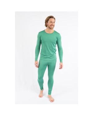 Leveret Two-Piece Thermal Long Sleeve Solid Pajamas - Green