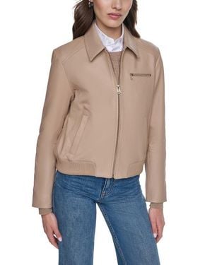Cole Haan Leather Bomber Jacket - Blue