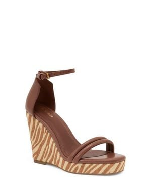 Reiss Hazel Leather Wedge Sandal - Brown
