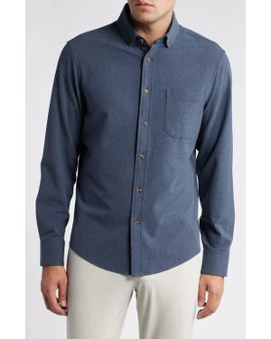 Mizzen+Main City Trim Fit Solid Stretch Flannel Button-Down Shirt - Blue