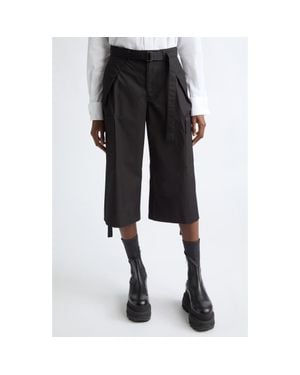 Sacai Weather Coated Cotton Twill Cargo Wide Leg Crop Pants - Black