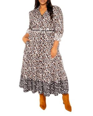 Buxom Couture Animal Print Shirtdress - White