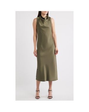 Sam Edelman Drape Neck Satin Maxi Dress - Green