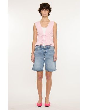 Kancan Margo Essentials Mid Rise Bermuda Denim Shorts - Blue