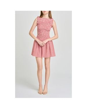 Wayf Esme Gingham Smocked Bodice Drop Waist Minidress - Red