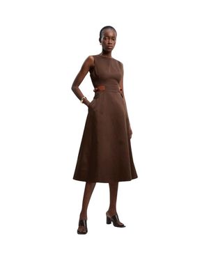 Karen Millen Fitted Belt Crew Neck Midi Dress - Brown