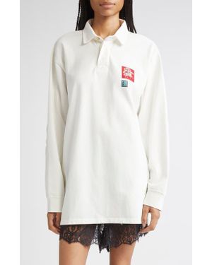 Conner Ives Oversize Rugby Long Sleeve Organic Cotton Polo - White
