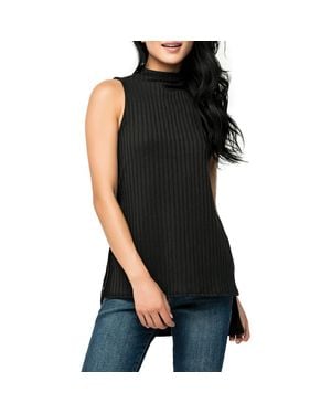 Gibsonlook Ribbed High-Low Mock Neck Tunic Tank - Black