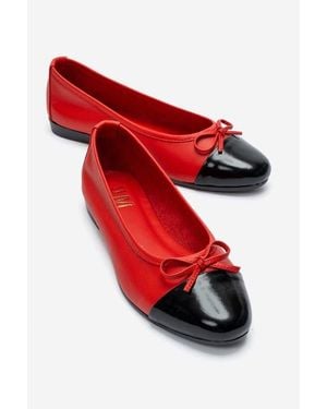 Forever & Always Shoes Rayne Cap Toe Leather Ballet Flat - Red