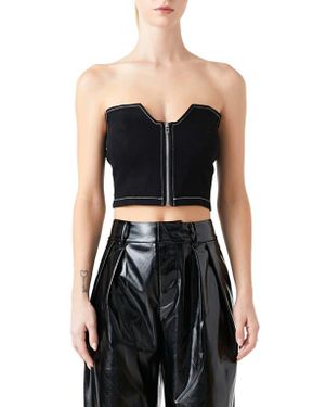 Grey Lab Zip Front Strapless Denim Top - Black