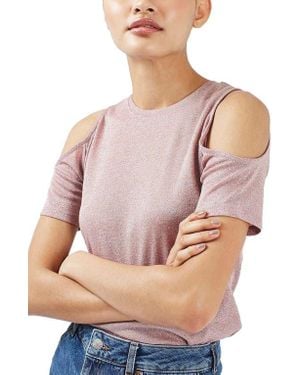TOPSHOP Metallic Cold Shoulder Top - Pink