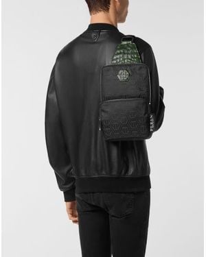 Philipp Plein Nylon And Leather Cross-Body Monogram - Black