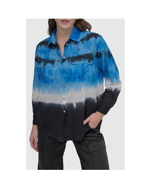 DKNY Tie Dye Cotton Button-Up Shirt - Blue
