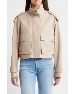 Fleurette Maeve Crop Leather Moto Jacket - Blue