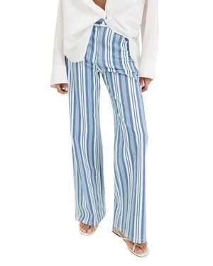 Mango Stripe Stretch Cotton Straight Leg Pants - Blue