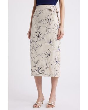 Anne Klein Embroidered Faux Wrap Midi Skirt - Natural