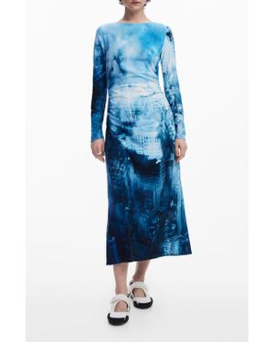 Desigual Print Long Sleeve Maxi Dress - Blue