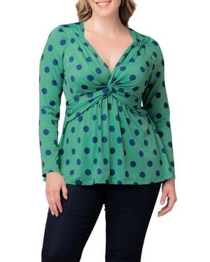 Kiyonna Abigail Long Sleeve Twist Front Top - Green