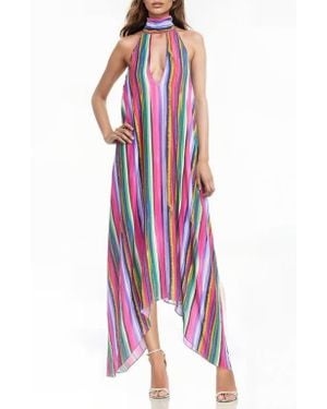 Badgley Mischka Stripe Shark-Bite Hem Sundress - Red
