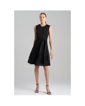 Natori Suzani Lace Diagonal Seam Flare Dress - Black