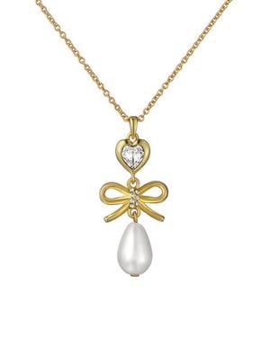 Ted Baker Imogen Icon Charm Heart Bow Faux Pearl Drop Pendant Necklace - Metallic