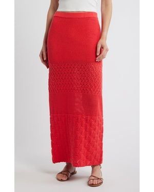 Marine Layer Amada Midi Cotton Sweater Knit Skirt - Red