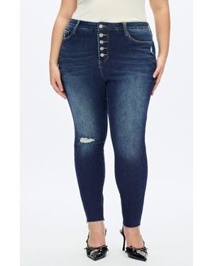 Bayeas Button Fly High Waist Skinny Jeans - Blue