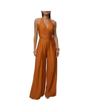 JLUXLABEL Tropical Daze Halter Top & Wide Leg Pant Set - Brown