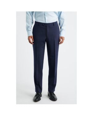 Berle Saxony Trim Fit Flat Front Thatch Weave Wool Blend Dress Pants - Blue