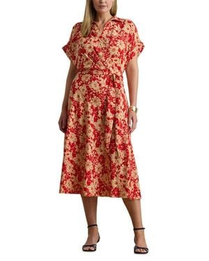 Ralph Lauren Floral Tie Waist Midi Dress - Red