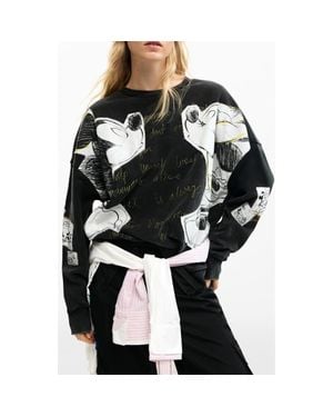 Desigual Mickey & Minnie Mouse Patch Distressed French Terry Sweatshirt - Black