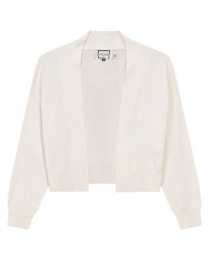 Milano Italy Cropped Knit Open Front Long Sleeve Cardigan - White