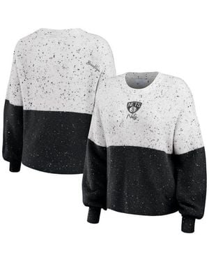 WEAR by Erin Andrews Brooklyn Nets Color-Block Pullover Sweater - Black